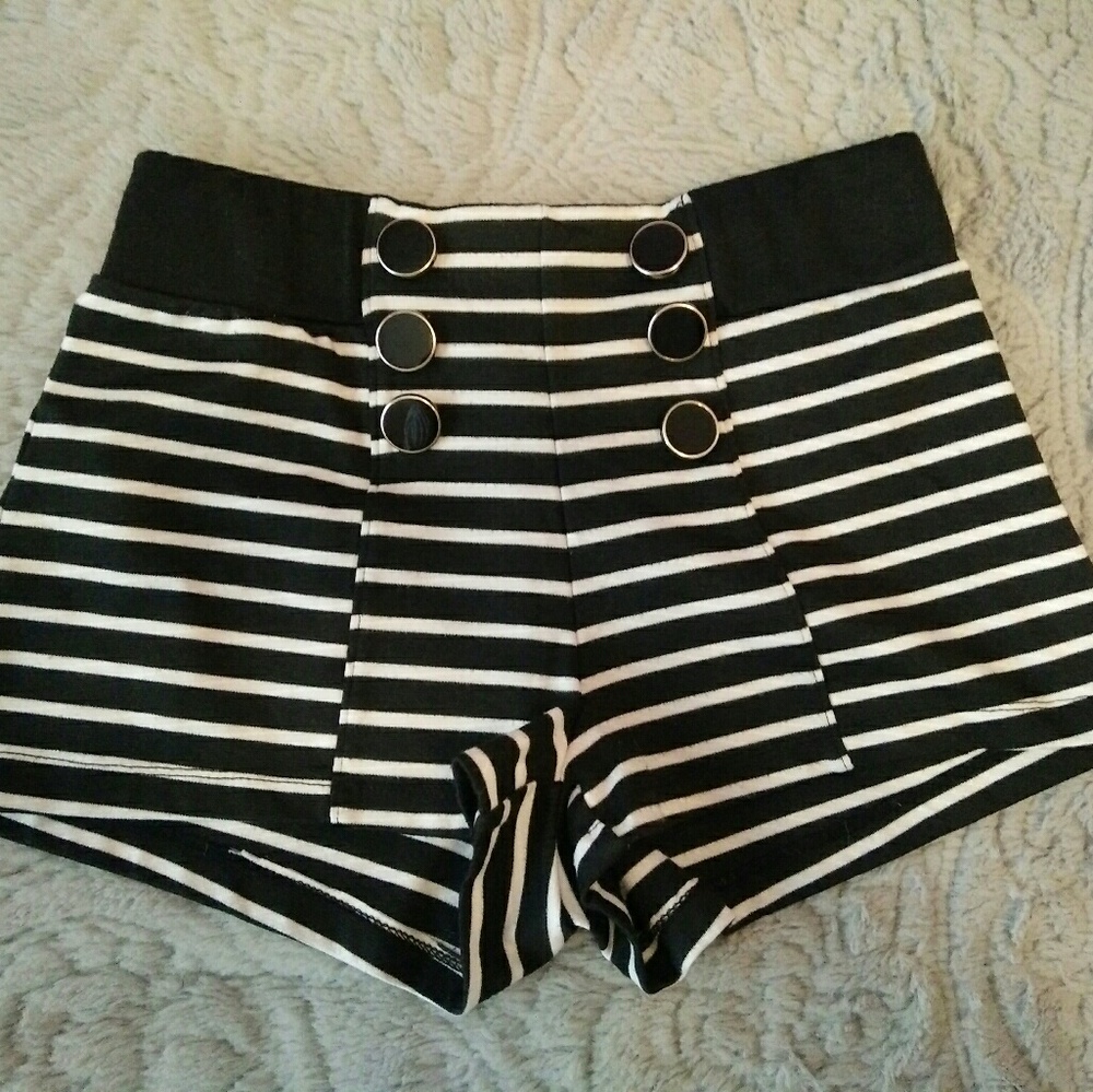 Black and white striped shorts